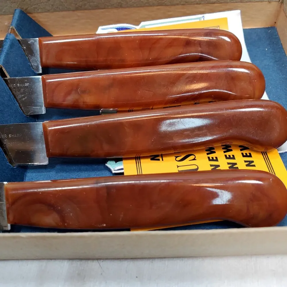 Vtg Regent Sheffield English Stainless 4 Piece Steak Knife Set in Storage Tray